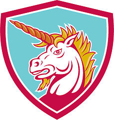 Image showing Angry Unicorn Head Shield Cartoon