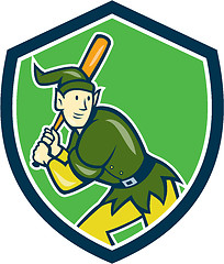 Image showing Elf Baseball Player Batting Shield Cartoon