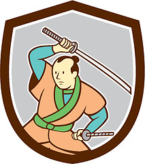 Image showing Samurai Warrior Katana Sword Shield Cartoon