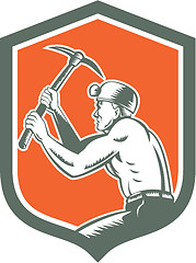 Image showing Coal Miner With Pick Axe Shield Retro