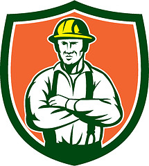 Image showing Electrician Arms Crossed Shield Retro