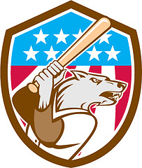 Image showing Wolf Baseball With Bat USA Stars Shield Retro