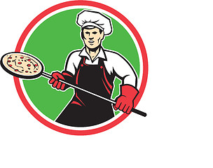 Image showing Pizza Maker Holding Peel Circle Retro