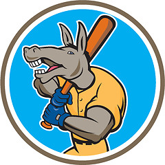 Image showing Donkey Baseball Player Batting Circle Cartoon