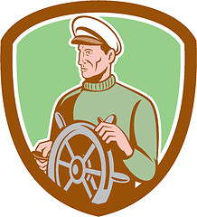 Image showing Fisherman Sea Captain Wheel Shield Retro