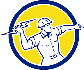 Image showing Electrician Holding Lightning Bolt Circle Retro