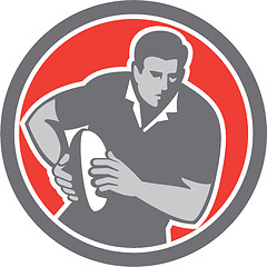 Image showing Rugby Player Running Ball Circle Retro