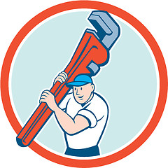 Image showing Plumber Carrying Monkey Wrench Circle Cartoon