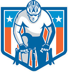 Image showing American Cyclist Riding Bicycle Cycling Shield Retro