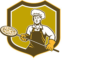 Image showing Pizza Maker Holding Peel Shield Retro