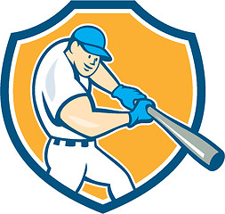 Image showing American Baseball Player Batting Shield Cartoon