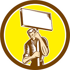 Image showing Protester Activist Union Worker Placard Sign Woodcut