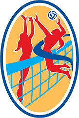 Image showing Volleyball Player Spiking Ball Blocking Oval