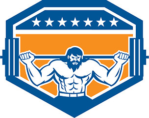 Image showing Bodybuilder Lifting Barbell Shield Retro