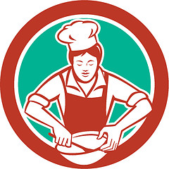 Image showing Female Chef Mixing Bowl Circle Retro