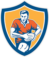 Image showing Rugby Player Running Ball Shield Retro