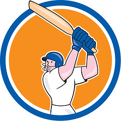 Image showing Cricket Player Batsman Batting Circle Cartoon