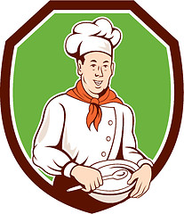 Image showing Chef Cook Holding Spoon Bowl Shield Cartoon