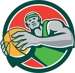 Image showing Basketball Player Holding Ball Circle Retro