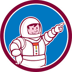 Image showing Astronaut Pointing Front Circle Cartoon