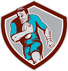 Image showing Rugby Player Running Ball Shield Retro