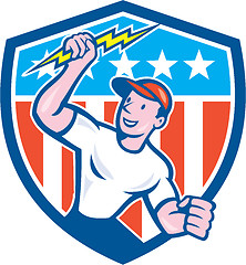 Image showing Electrician Lightning Bolt USA Flag Cartoon