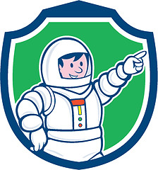 Image showing Astronaut Pointing Front Shield Cartoon