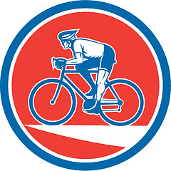 Image showing Cyclist Riding Mountain Bike Circle Retro