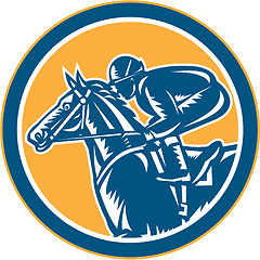 Image showing Jockey Horse Racing Side Circle Retro