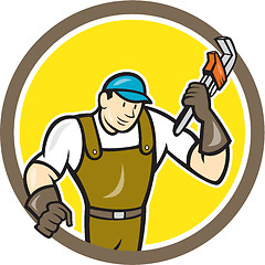 Image showing Plumber Monkey Wrench Circle Cartoon