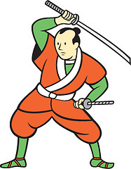 Image showing Samurai Warrior Wielding Katana Sword Cartoon