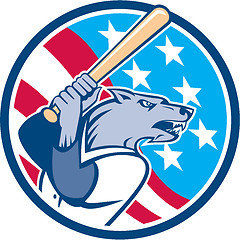 Image showing Wolf Baseball With Bat USA Stars Circle Retro