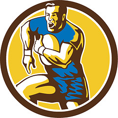 Image showing Rugby Player Running Goose Steps Circle Retro