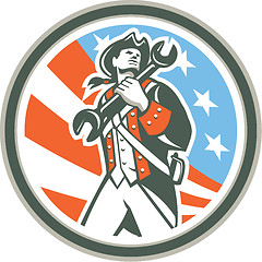 Image showing American Patriot Holding Wrench Circle Retro