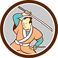 Image showing Samurai Warrior Katana Sword Circle Cartoon