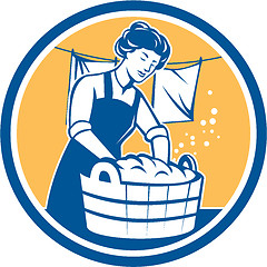 Image showing Housewife Washing Laundry Vintage Circle