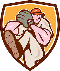 Image showing Baseball Pitcher Outfielder Leg Up Shield Cartoon