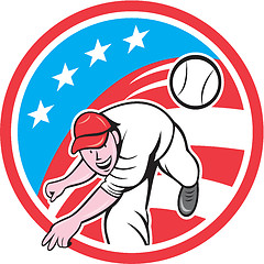 Image showing Baseball Pitcher Outfielder Throwing Ball Circle Cartoon