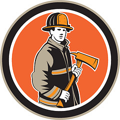 Image showing Fireman Firefighter Holding Fire Axe Circle