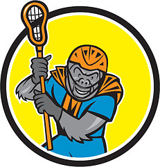 Image showing Gorilla Lacrosse Player Circle Cartoon