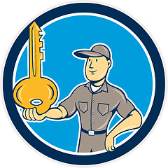 Image showing Locksmith Balancing Key Palm Circle Cartoon