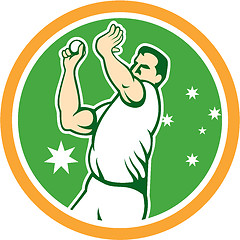 Image showing Australian Cricket Fast Bowler Bowling Ball Circle Cartoon