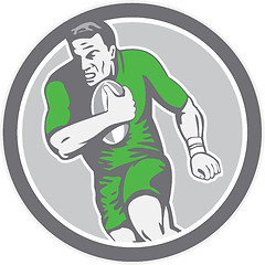 Image showing Rugby Player Running Ball Circle Retro