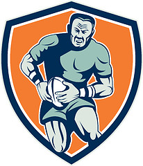 Image showing Rugby Player Running Attacking Shield Retro