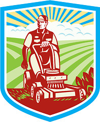 Image showing Ride On Lawn Mower Vintage Shield Retro