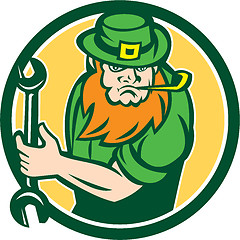 Image showing Leprechaun Mechanic Spanner Circle Retro