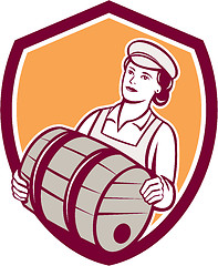 Image showing Female Bartender Carrying Keg Shield Retro