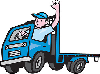 Image showing Flatbed Truck Driver Waving Cartoon