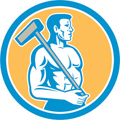 Image showing Union Worker With Sledgehammer Circle Retro