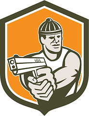 Image showing Robber Pointing Gun Shield Retro